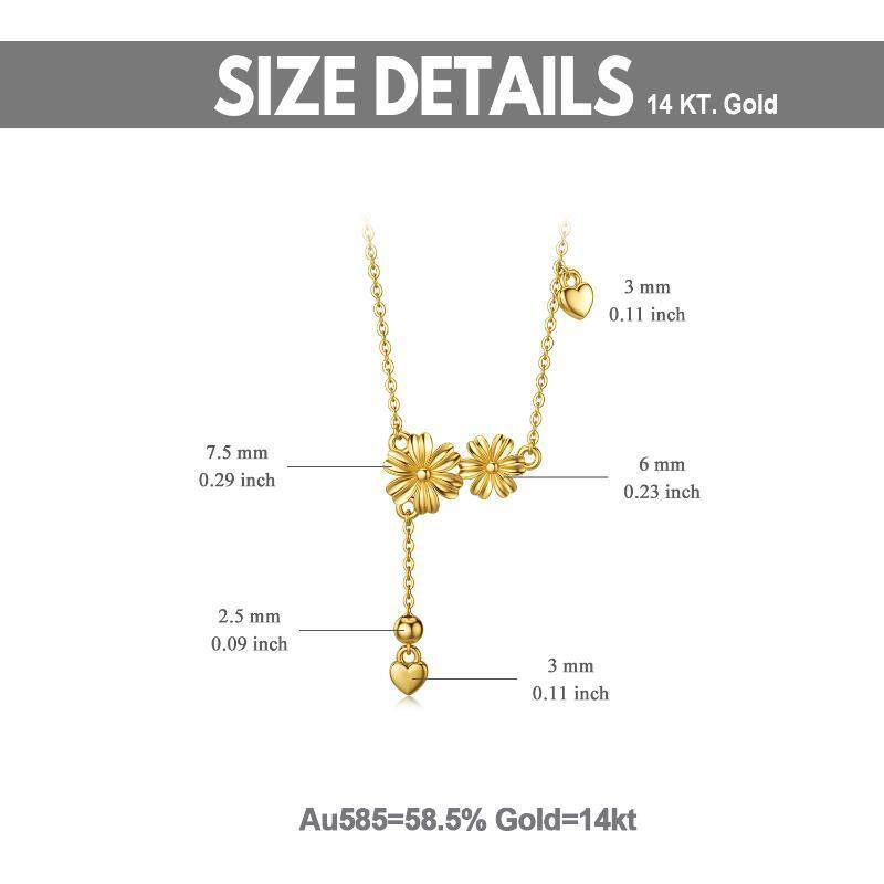 14K Gold Gänseblümchen & Herz-Anhänger Halskette-6