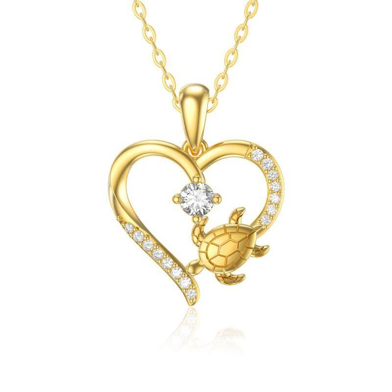 14K Yellow Gold Plated Cubic Zirconia Heart Pendant Necklace-1