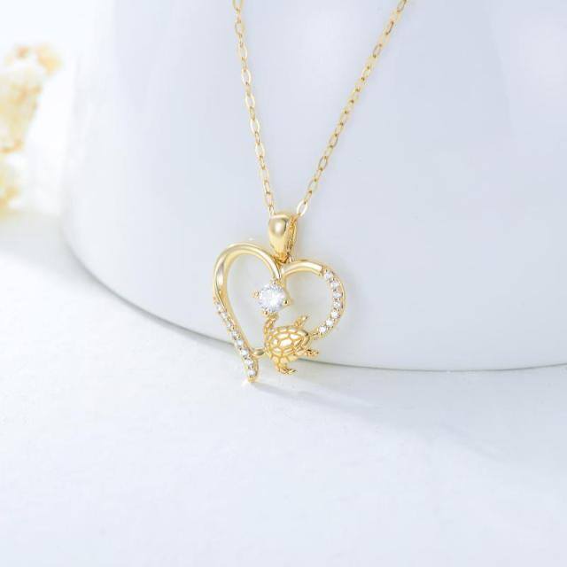 14K Yellow Gold Plated Cubic Zirconia Heart Pendant Necklace-2