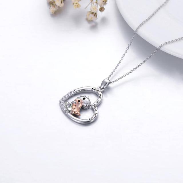Sterling Silver Two-tone Circular Shaped Cubic Zirconia Pendant Necklace with Engraved Word-3