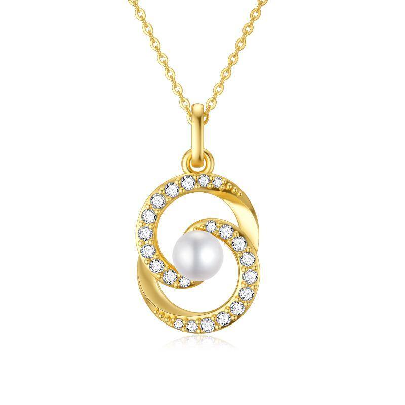 14K Gold Pearl Circle Pendant Necklace-1