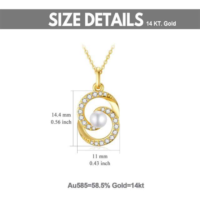 14K Gold Pearl Circle Pendant Necklace-2