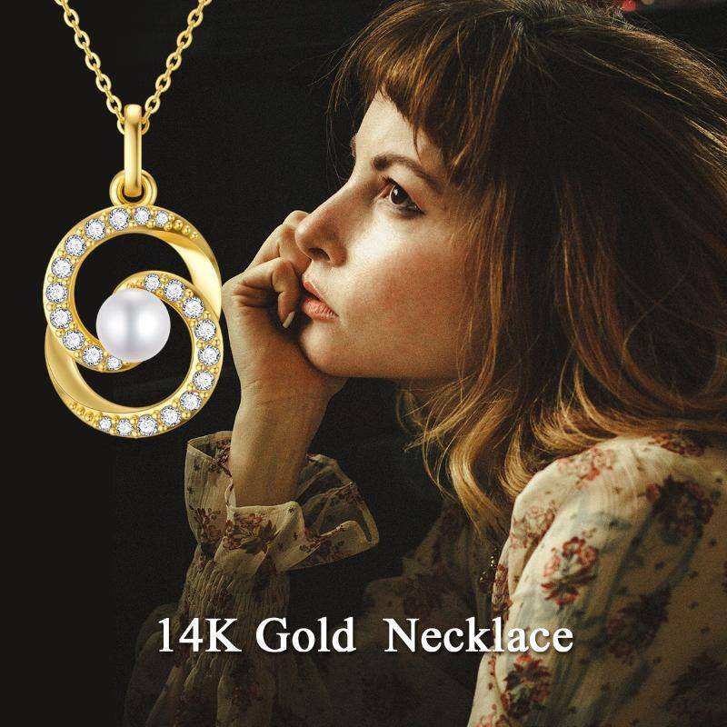 14K Gold Perle Kreis Anhänger Halskette-4