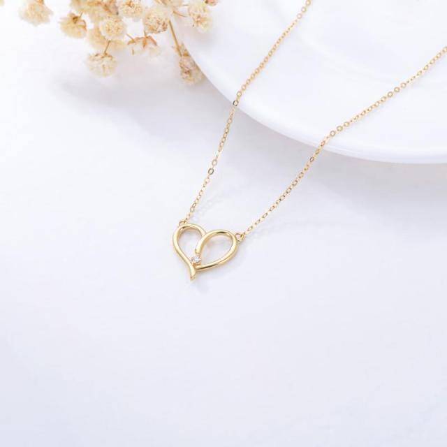 14K Gold Circular Shaped Diamond Heart Pendant Necklace-3