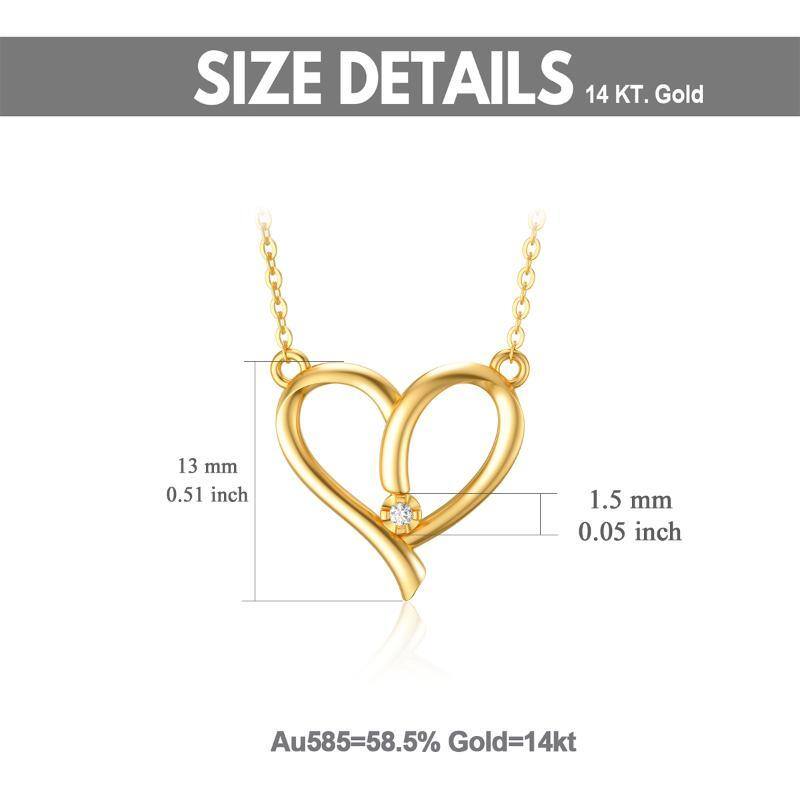14K Gold kreisförmiger Diamant-Herz-Anhänger Halskette-5