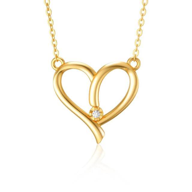 14K Gold Circular Shaped Diamond Heart Pendant Necklace-0