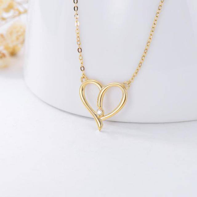 14K Gold Circular Shaped Diamond Heart Pendant Necklace-2