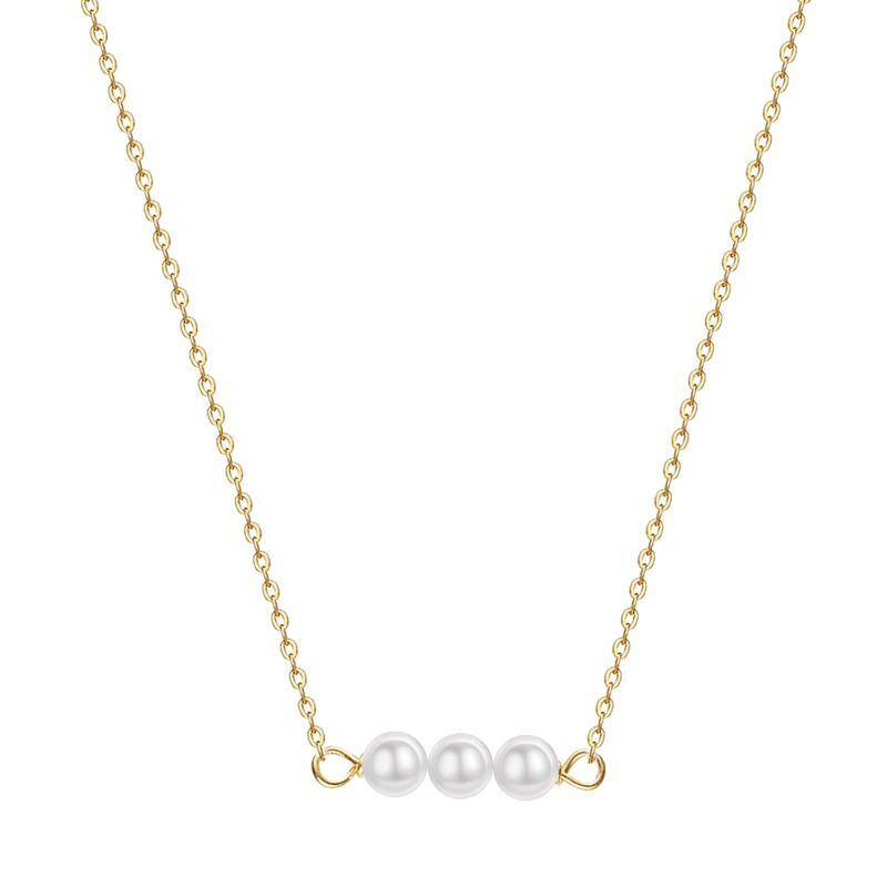 14K Gold Pearl Bar Pendant Necklace-1