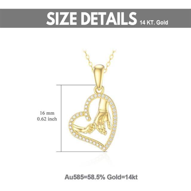 14K Gold Cubic Zirconia Heart & Hold Hands Pendant Necklace-6