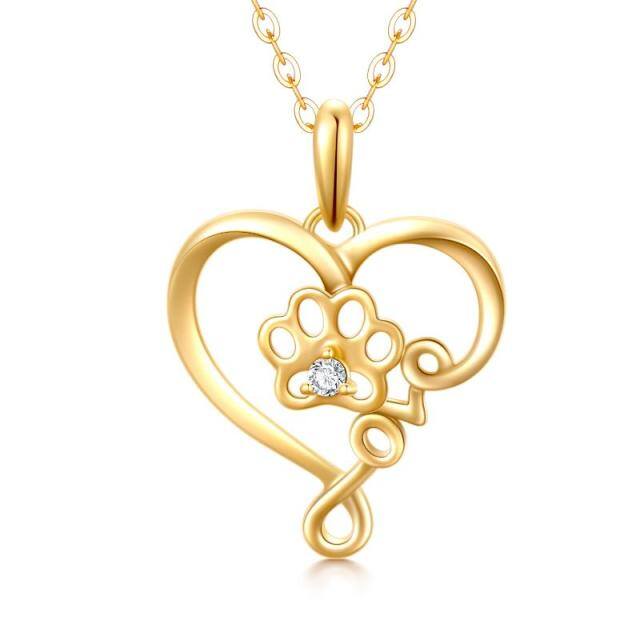 14K Gold Cubic Zirconia Paw Pendant Necklace-0