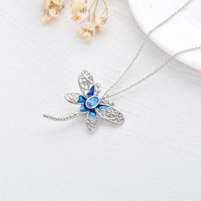 Sterling Silver Oval Shaped Zircon Dragonfly Pendant Necklace-4