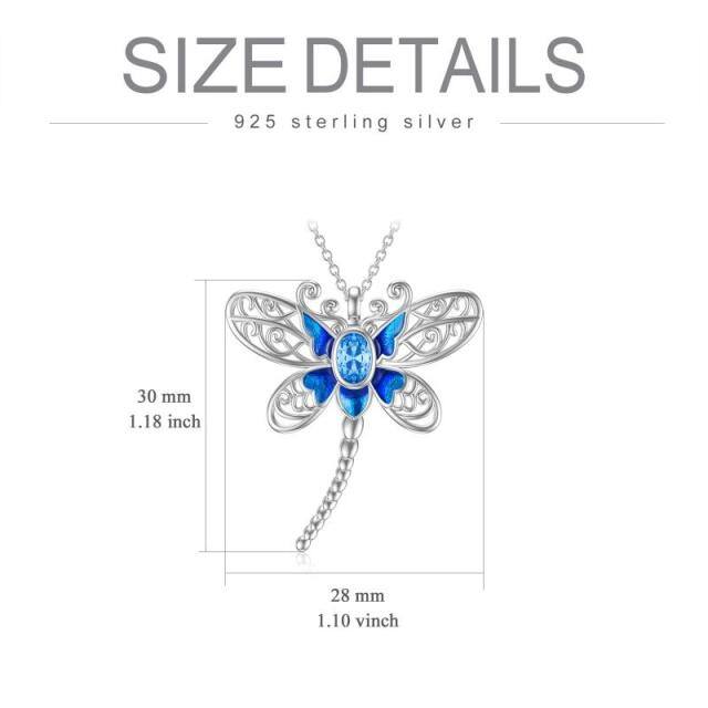 Sterling Silver Oval Shaped Zircon Dragonfly Pendant Necklace-5