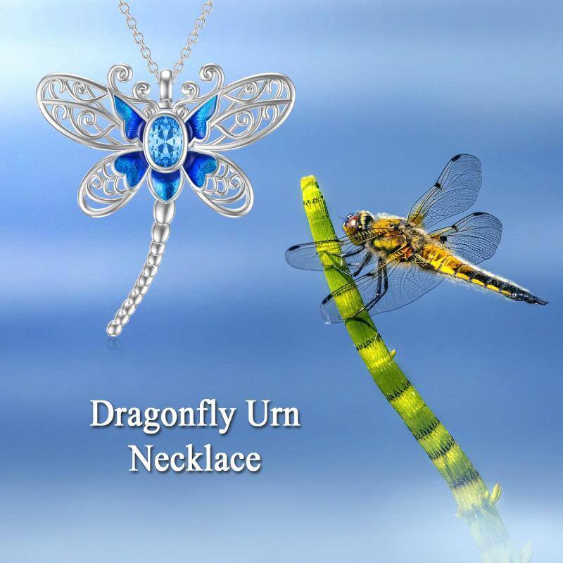Sterling Silver Oval Shaped Zircon Dragonfly Pendant Necklace-6