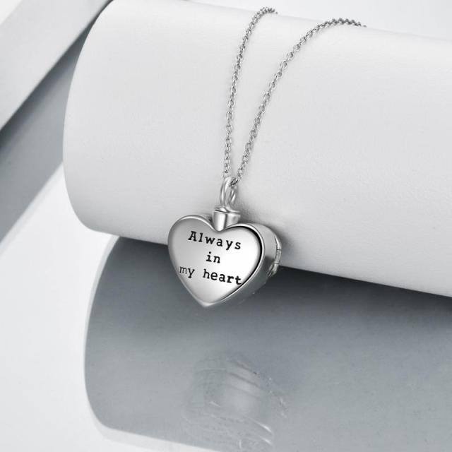 Sterling Silver Heart Shaped Crystal Personalized Photo & Heart Urn Necklace for Ashes with Engraved Word-2