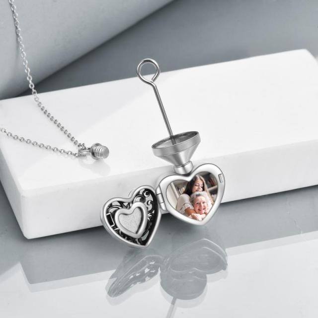 Sterling Silver Heart Shaped Crystal Personalized Photo & Heart Urn Necklace for Ashes with Engraved Word-3