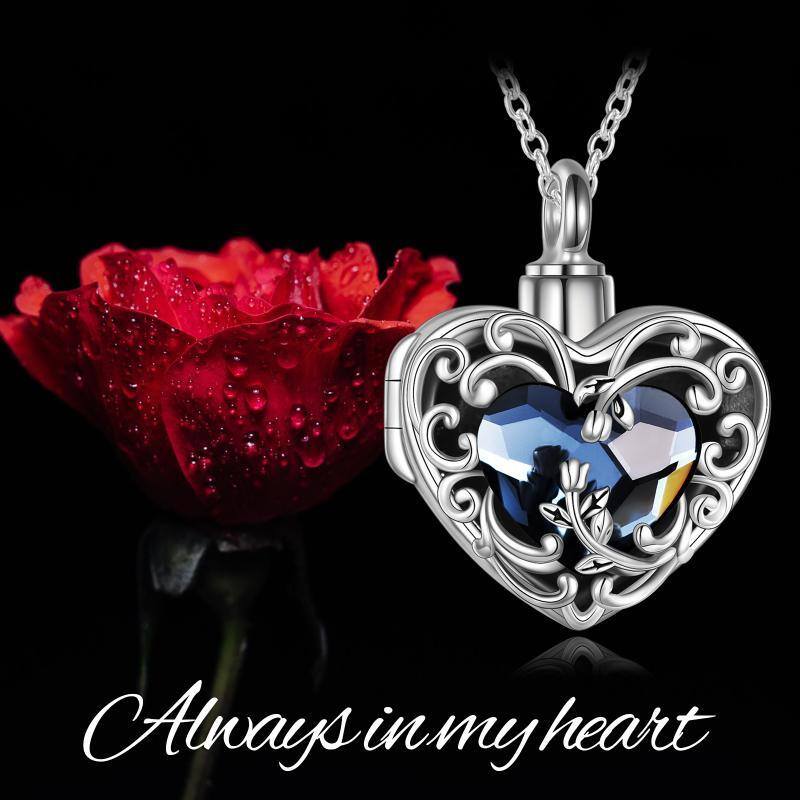 Collar de plata de ley con forma de corazón de cristal personalizado con foto y urna de co-6