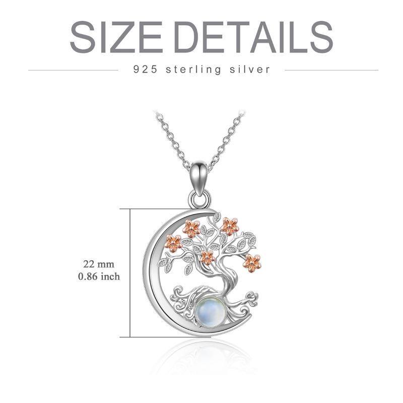 Sterling Silver Round Moonstone Tree Of Life & Moon Pendant Necklace-6