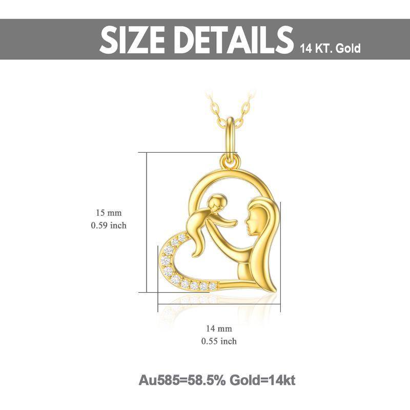 Collier en or 14K avec pendentif en forme de coeur de mère et de bébé en zircon cubique-5