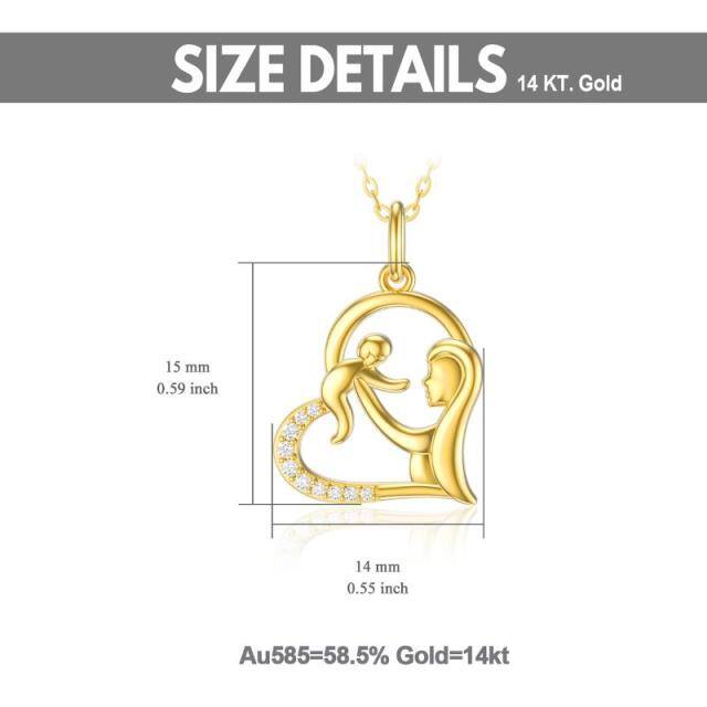 14K Gold Cubic Zirconia Mother & Baby Heart Pendant Necklace-4