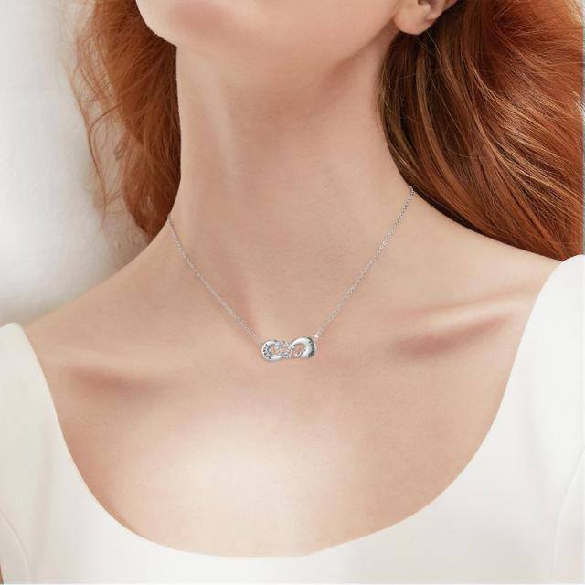 Sterling Silver Two-tone Circular Shaped Cubic Zirconia Heart & Infinity Symbol Urn Necklace for Ashes with Engraved Word-1