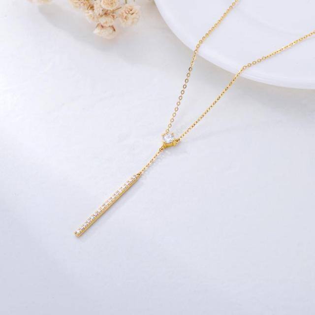 14K Gold Cubic Zirconia Bar Pendant Necklace-3