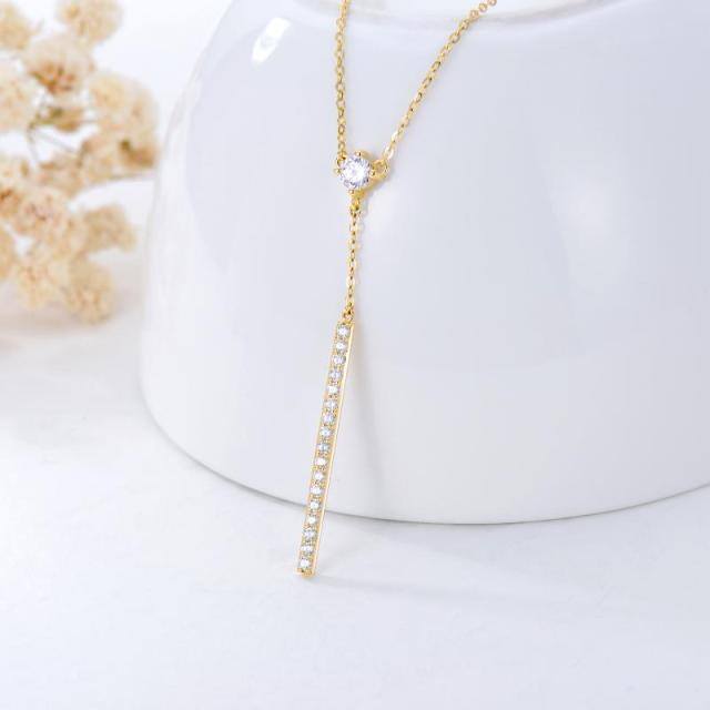 14K Gold Cubic Zirconia Bar Pendant Necklace-2