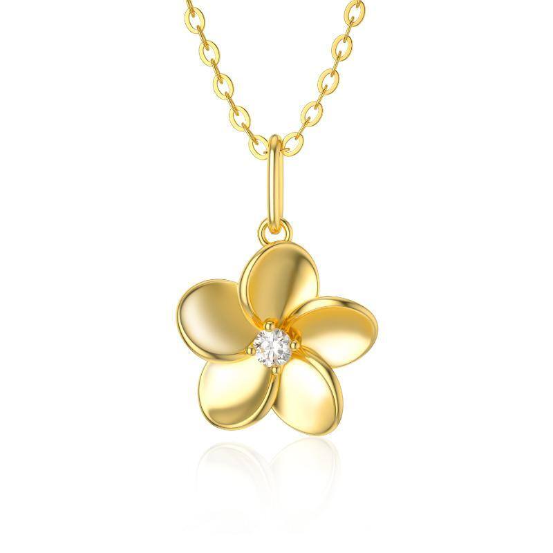 14K Gold Diamond Plumeria Pendant Necklace-1