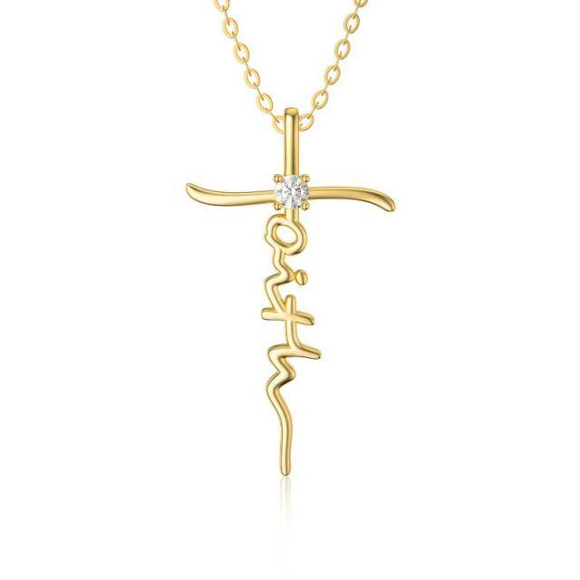 14K Gold Moissanite Faith Cross Pendant Necklace-0