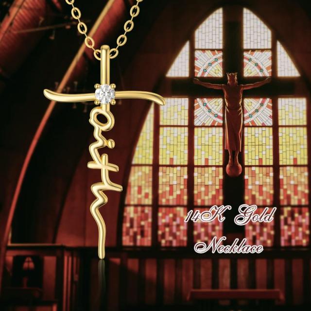 14K Gold Moissanite Faith Cross Pendant Necklace-2