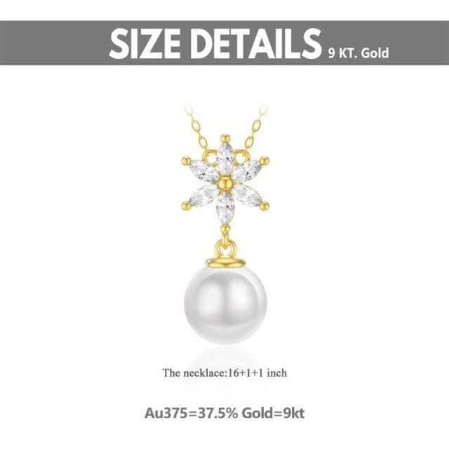 9K Gold Cubic Zirconia Daisy Pendant Necklace-3