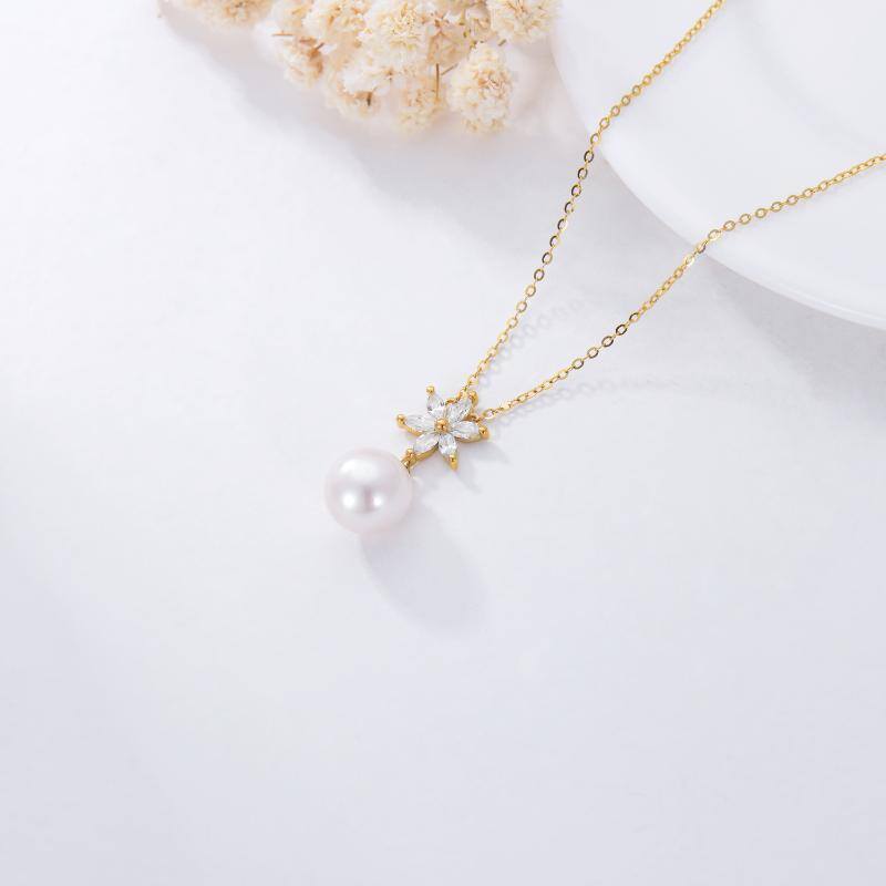9K Gold Cubic Zirconia Daisy Pendant Necklace-5