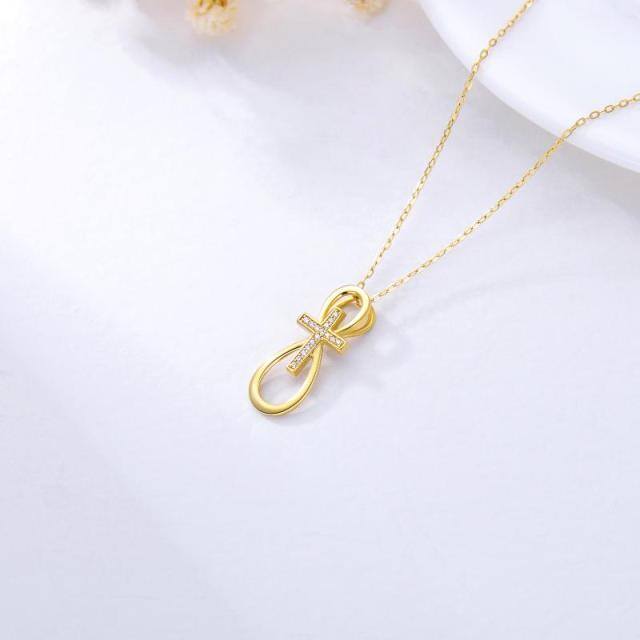 9K Gold kreisförmig kubischer Zirkonia Kreuz & Unendlichkeit Symbol Anhänger Halskette-3