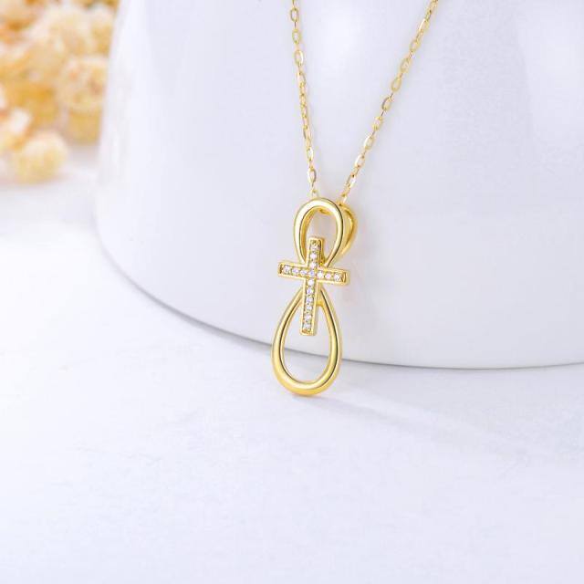 9K Gold Circular Shaped Cubic Zirconia Cross & Infinity Symbol Pendant Necklace-2