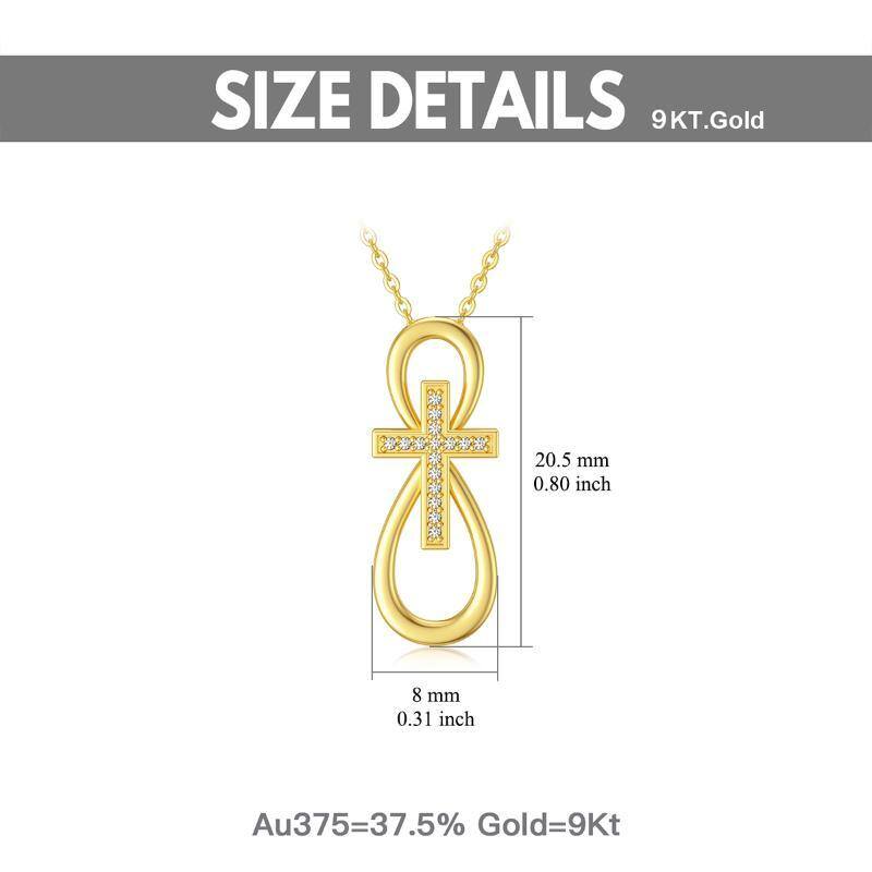 9K Gold Circular Shaped Cubic Zirconia Cross & Infinity Symbol Pendant Necklace-5
