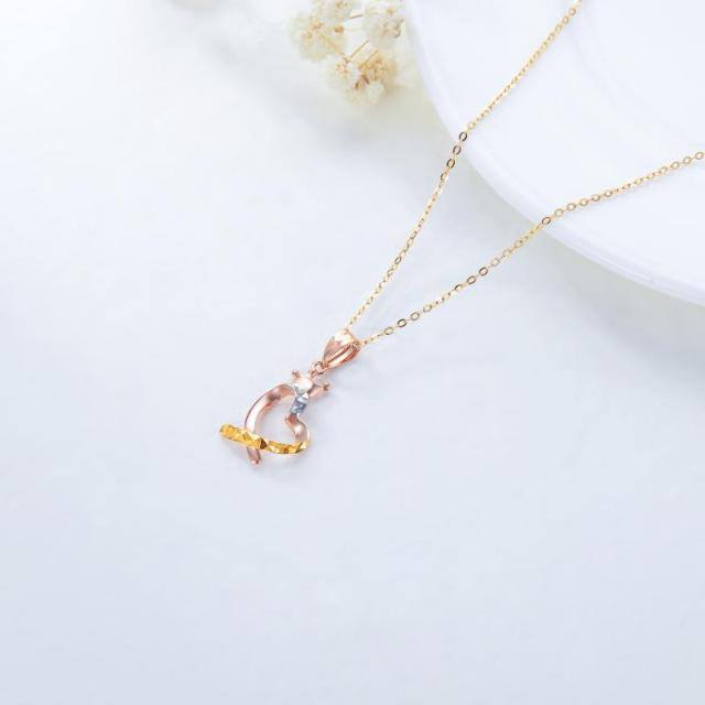 18K Gold & Rose Gold Crown & Heart Pendant Necklace-4
