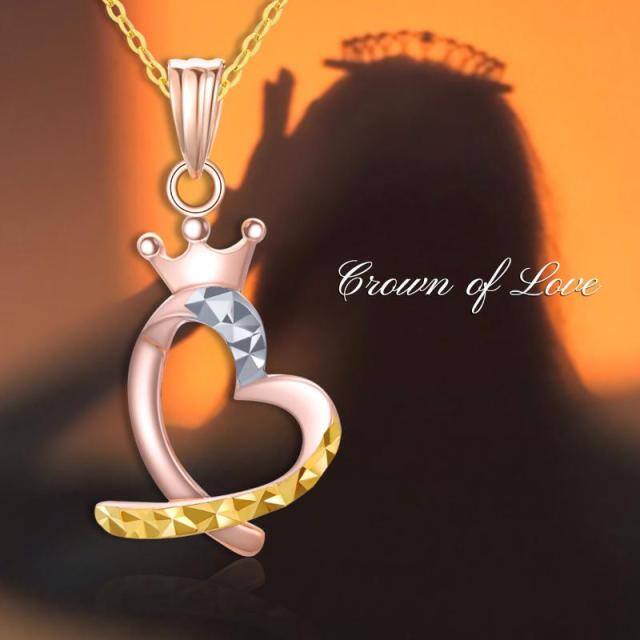 18K Gold & Rose Gold Crown & Heart Pendant Necklace-2