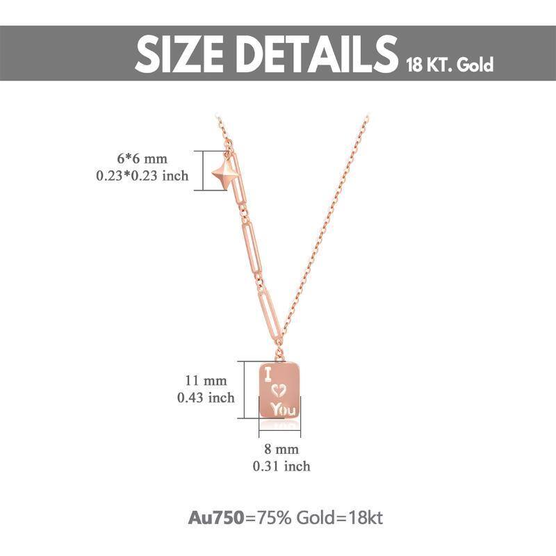 18K Rose Gold Square Pendant Necklace with Engraved Word-6