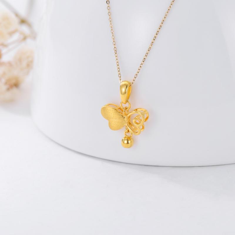 18K Gold Butterfly & Heart Pendant Necklace-3