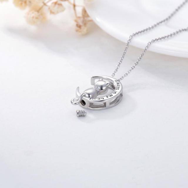 Sterling Silver Circular Shaped Cat Urn Necklace for Ashes with Engraved Word-4