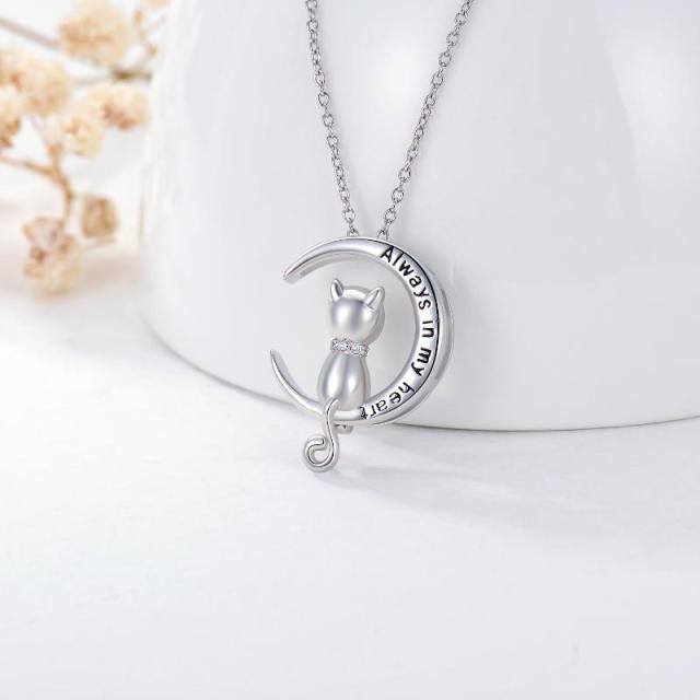 Sterling Silver Circular Shaped Cat Urn Necklace for Ashes with Engraved Word-2