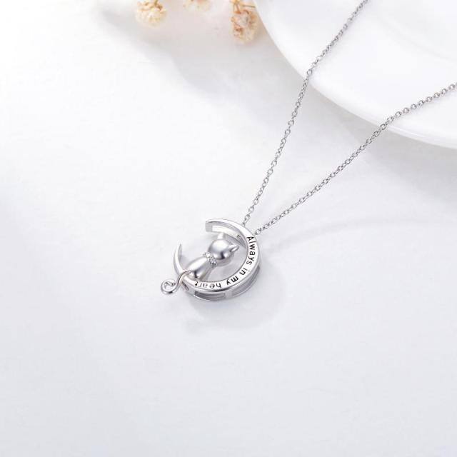 Sterling Silver Circular Shaped Cat Urn Necklace for Ashes with Engraved Word-3