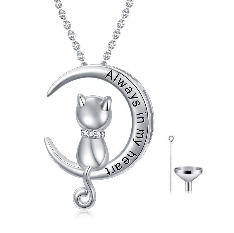 Sterling Silver Circular Shaped Cat Urn Necklace for Ashes with Engraved Word-1