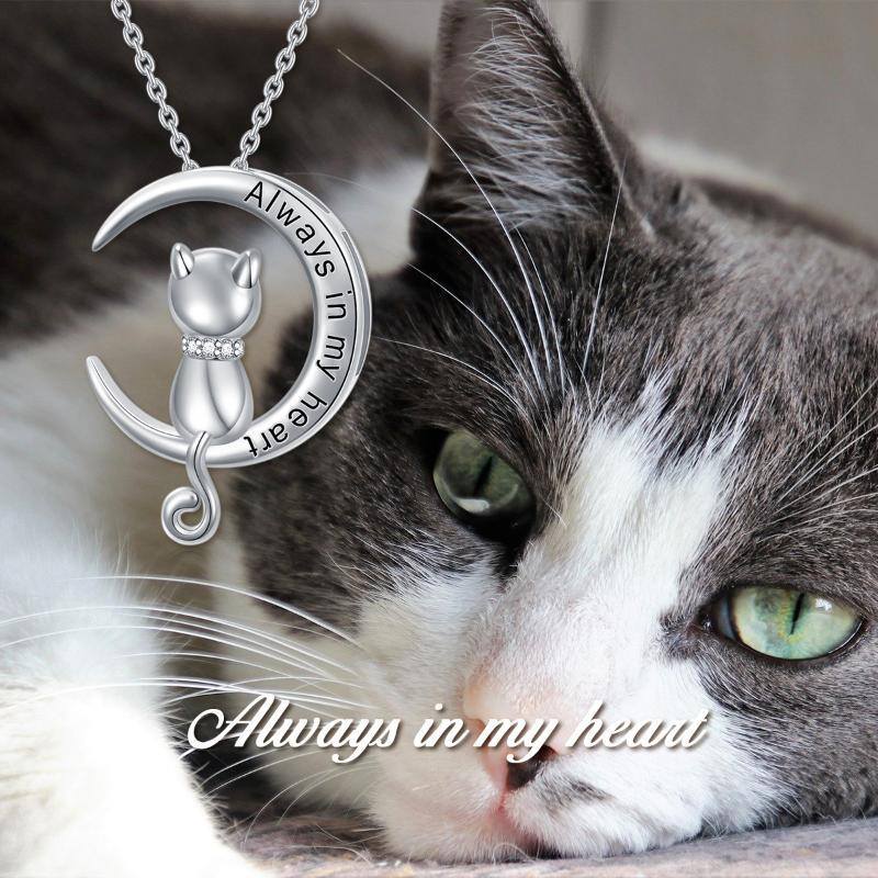 Urnenhalskette aus Sterlingsilber mit runder Katzenform für Asche und eingraviertem Wort-6