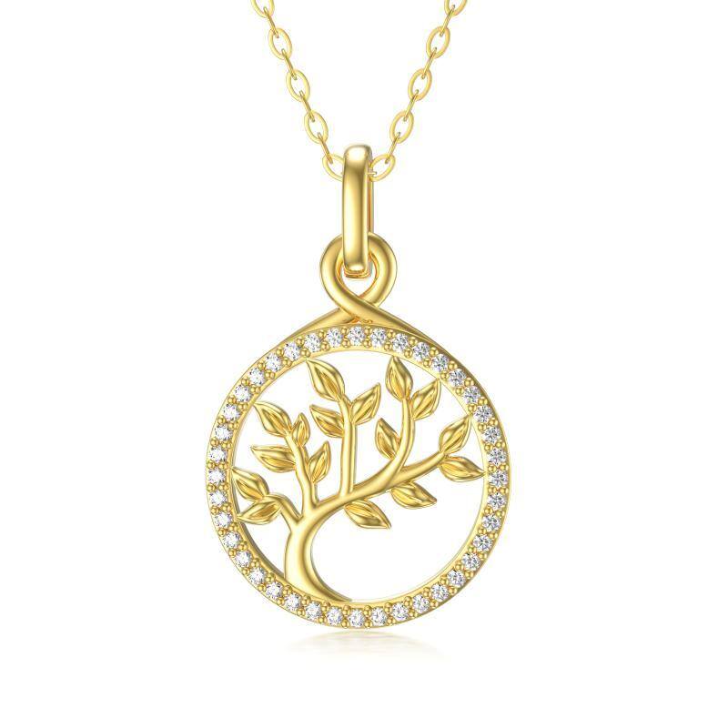 14K Gold Cubic Zirconia Tree Of Life Pendant Necklace-1
