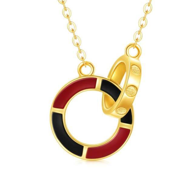14K Gold Circular Shaped Agate Generation Ring Circle Pendant Necklace-0