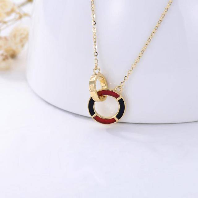 14K Gold Circular Shaped Agate Generation Ring Circle Pendant Necklace-2