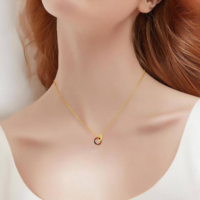 14K Gold Circular Shaped Agate Generation Ring Circle Pendant Necklace-1