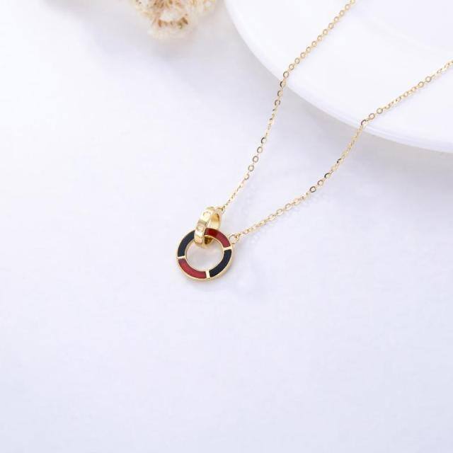 14K Gold Circular Shaped Agate Generation Ring Circle Pendant Necklace-3