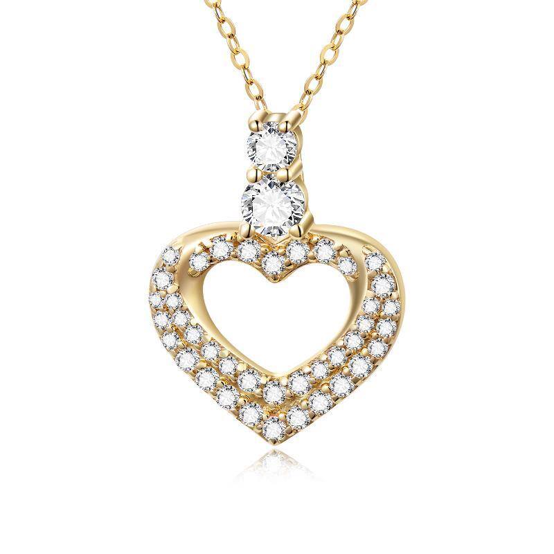 10K Gold Circular Shaped Cubic Zirconia Heart Pendant Necklace-1