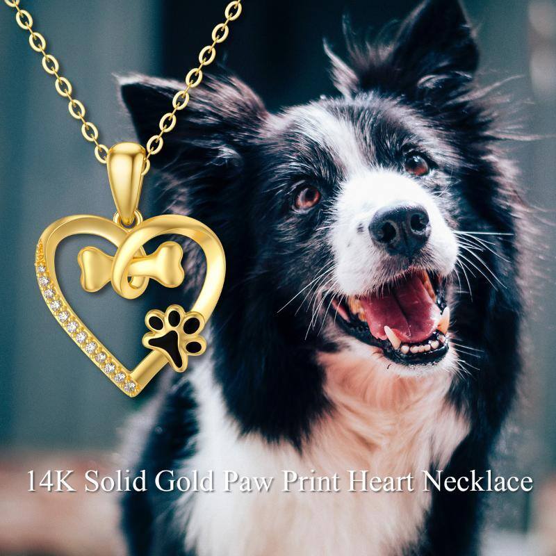 14K Gold Circular Shaped Cubic Zirconia Paw & Bone & Heart Pendant Necklace-6